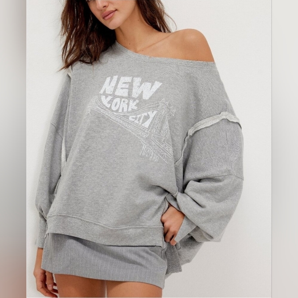 NWT FREE PEOPLE We The Free Graffic Camden Pullover Sweatshirt / New York - Picture 4 of 4